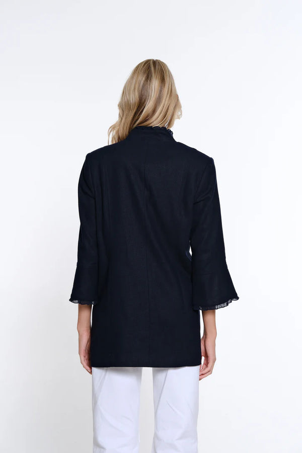 Multiples Flounce Sleeve Linen Blend Jacket | Midnight