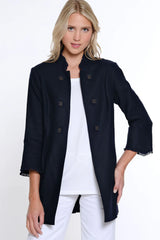 Multiples Flounce Sleeve Linen Blend Jacket | Midnight