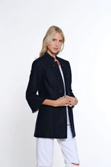 Multiples Flounce Sleeve Linen Blend Jacket | Midnight