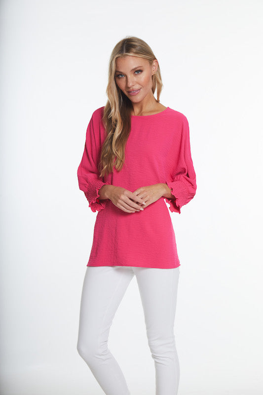 Multiples Multi-Shirred Woven Top-Bright Pink