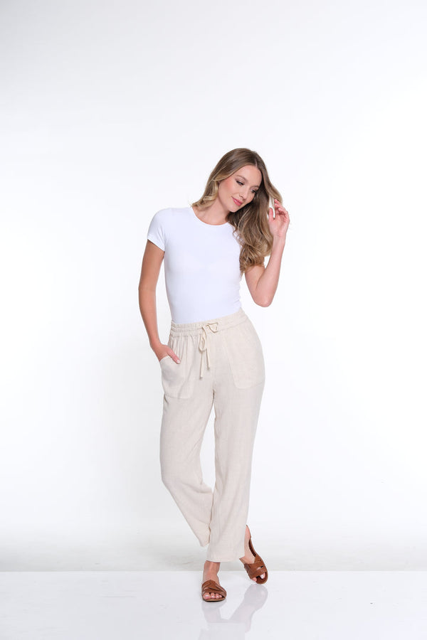 Multiples Draw String Woven Crop Pant-Flax