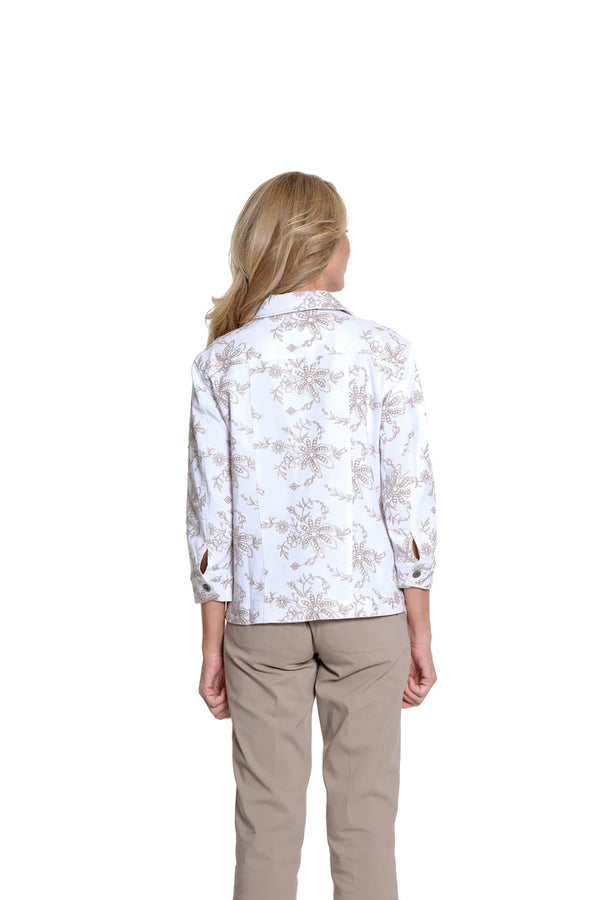Multiples Embroidered Twill Button-Front Jacket   | Stone