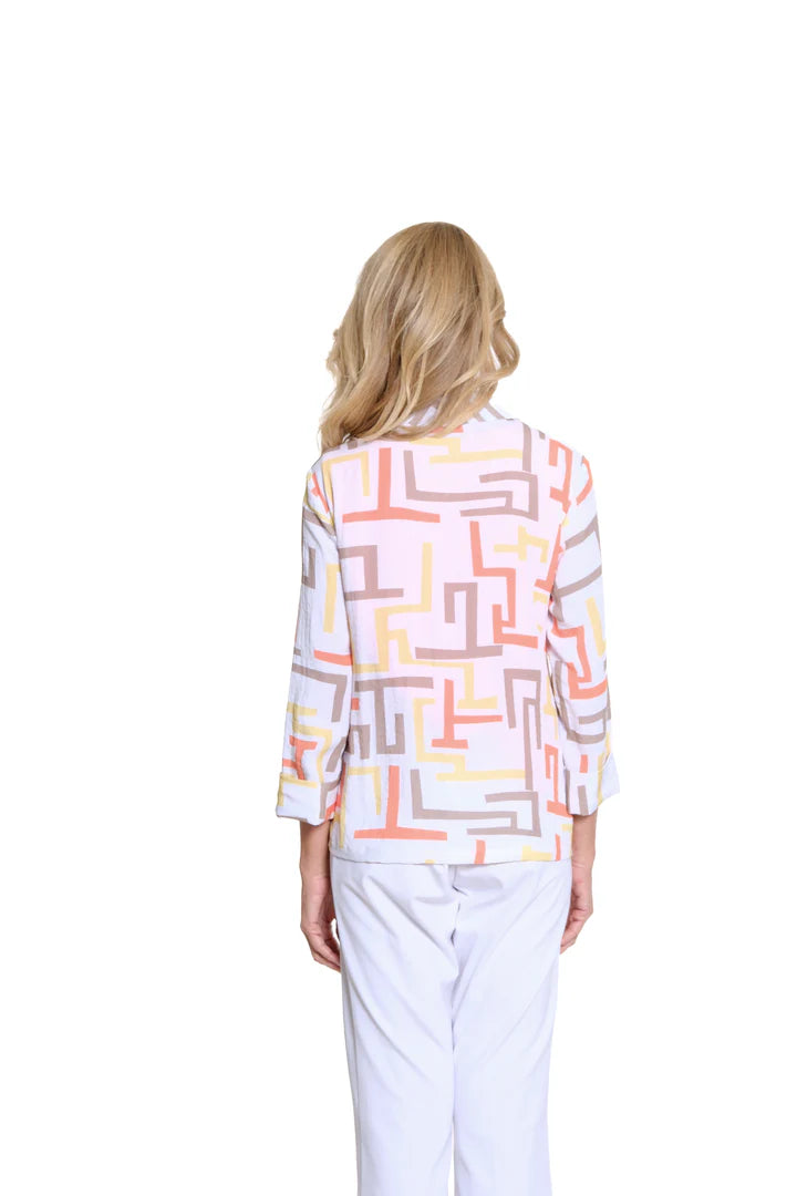 Multiples Printed Crinkle Woven One-Button Jacket | Multi