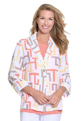 Multiples Printed Crinkle Woven One-Button Jacket | Multi