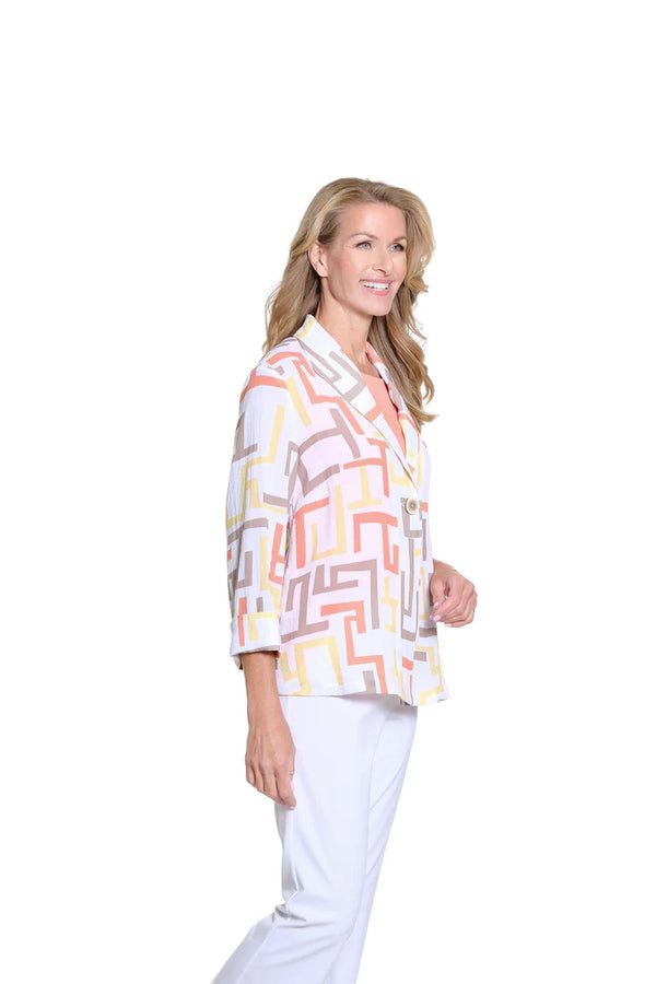 Multiples Printed Crinkle Woven One-Button Jacket | Multi