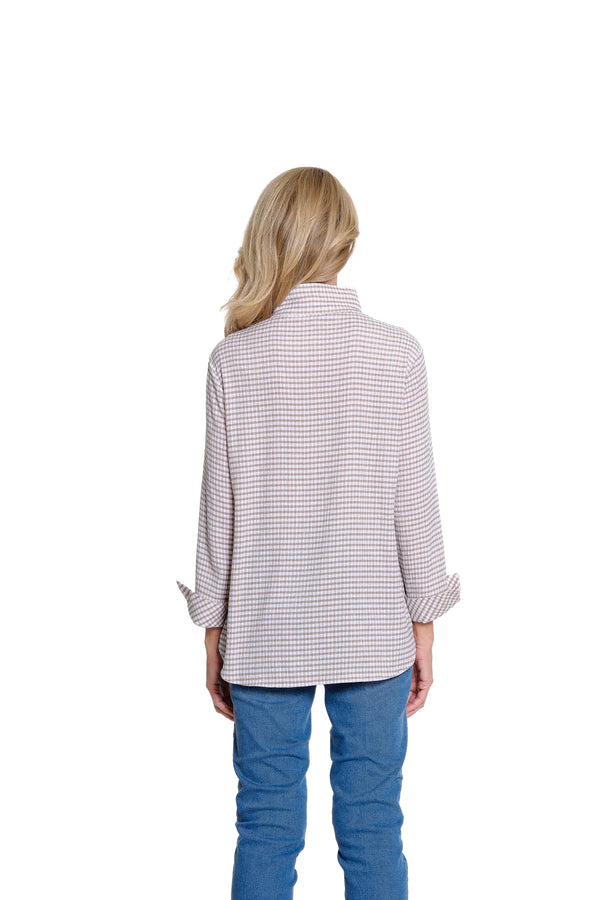 Multiples Solid Crinkle Woven Shirt with Wire Collar | Stone