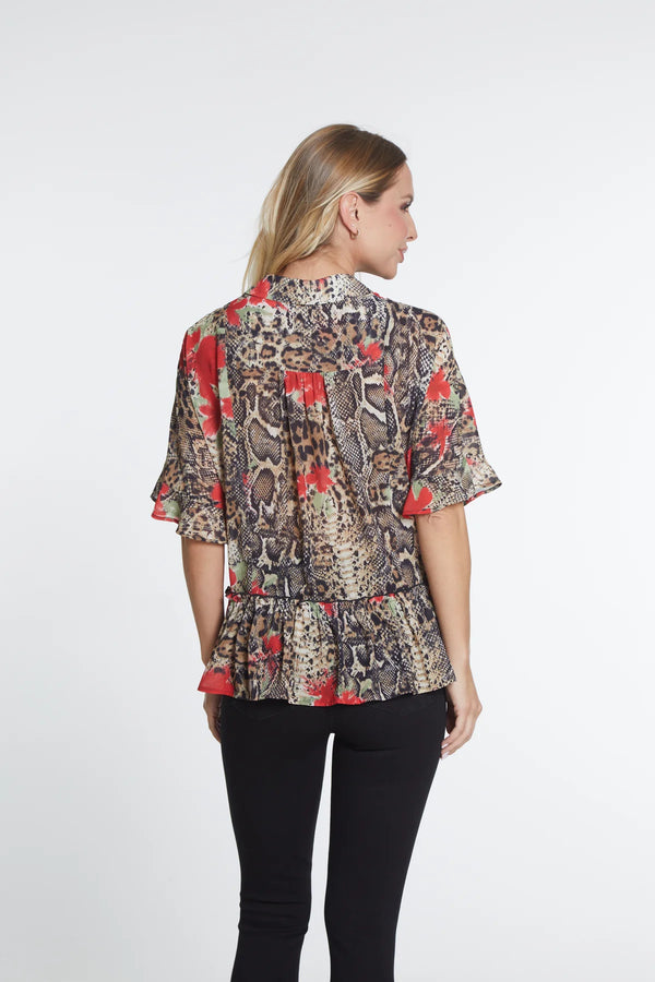 Multiples Print Peplum Top -Multi