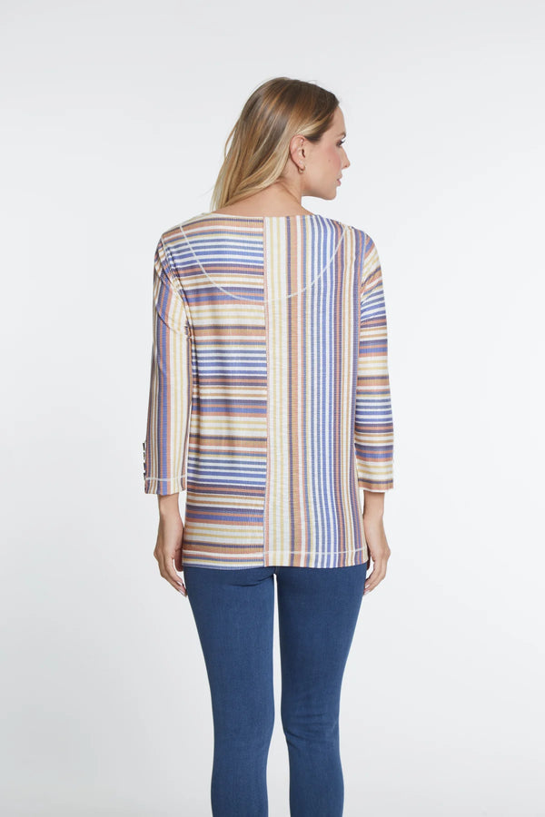 Multiples Multi-Stripe Slub Knit Top-Multi