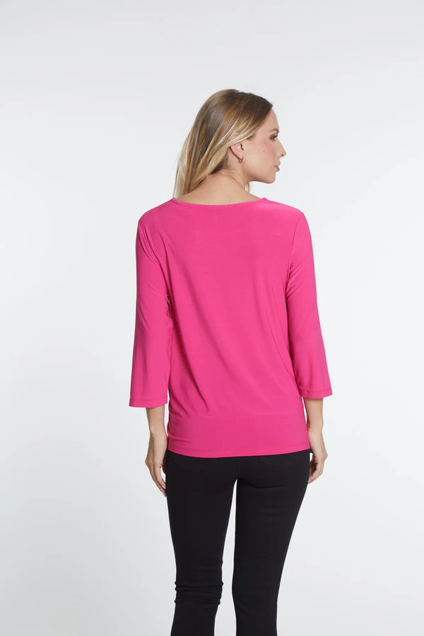 Multiples Drawstring Tie Front Top-Deep Fuchsia