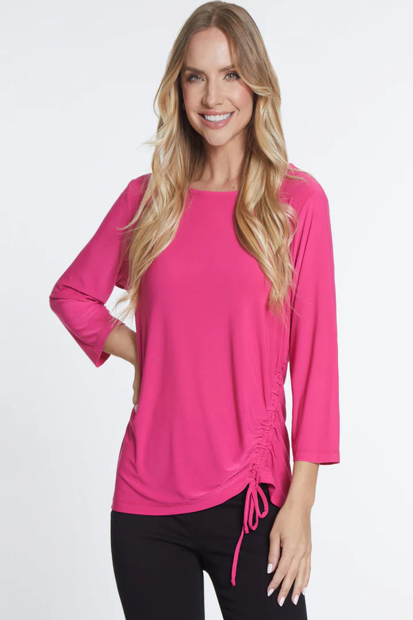 Multiples Drawstring Tie Front Top-Deep Fuchsia