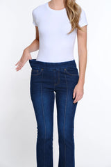 Multiples Slimsation® Pull-On Pintuck Flare Leg Jean | Dark Indigo