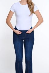 Multiples Slimsation® Pull-On Pintuck Flare Leg Jean | Dark Indigo