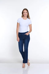 Multiples Slimsation® Pull-On Pintuck Flare Leg Jean | Dark Indigo