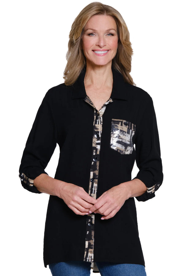Multiples Roll-Tab Sleeve Woven Shirt | Multi