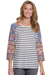 Multiples Slub Knit Multi Printed Scoop Neck | Multi