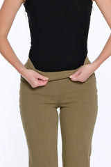 Multiples Slimsation® Fringe Hem Ankle Pant | Moss Green