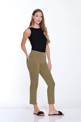 Multiples Slimsation® Fringe Hem Ankle Pant | Moss Green