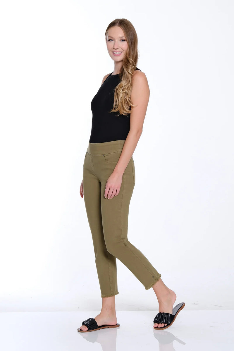 Multiples Slimsation® Fringe Hem Ankle Pant | Moss Green
