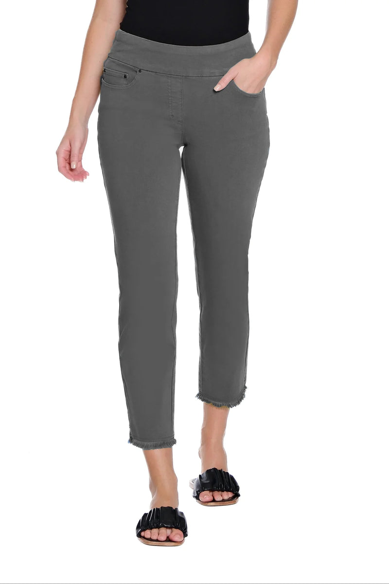 Multiples Slimsation® Denim Ankle Jean with Fringe | Medium Grey Denim
