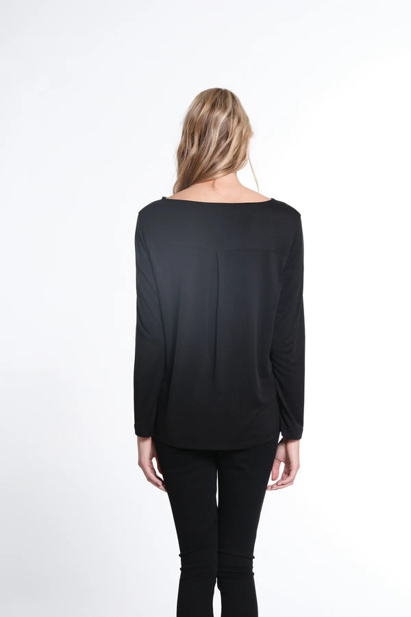 Multiples Long Sleeve Scoop Neck Top - Black