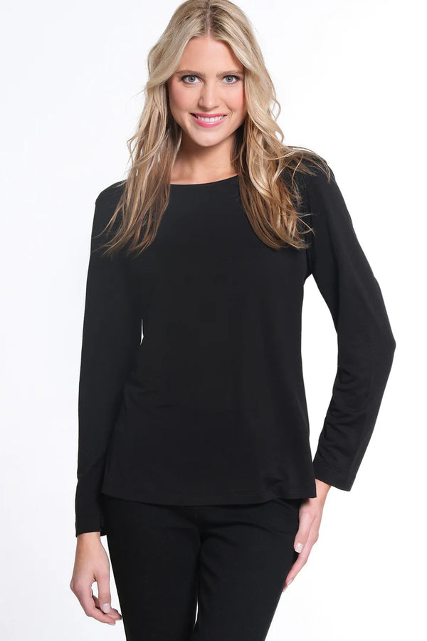 Multiples Long Sleeve Scoop Neck Top - Black