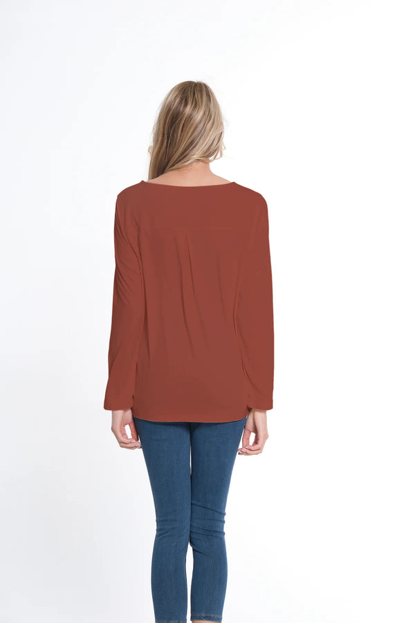 Multiples Long Sleeve Scoop Neck Top | Cinnamon