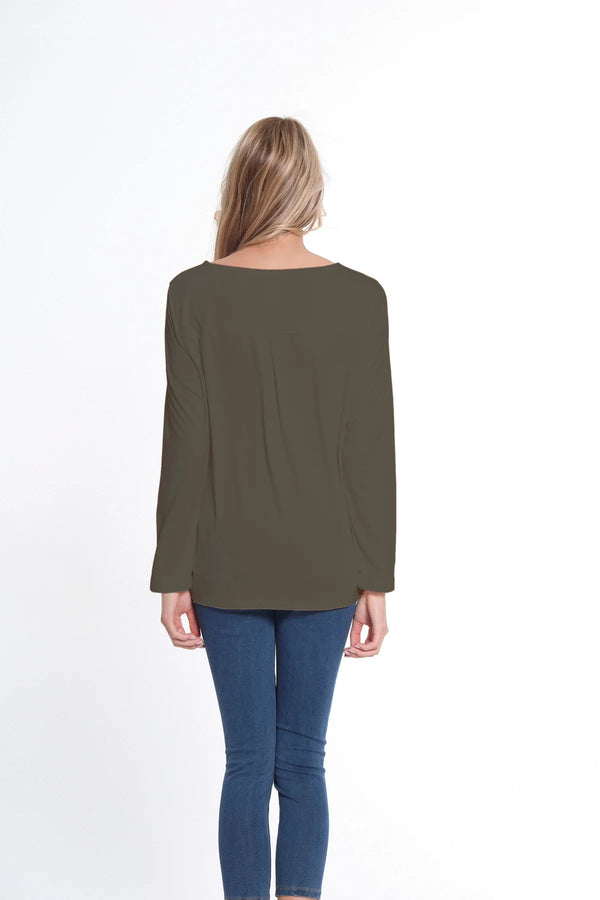 Multiples Long Sleeve Scoop Neck Top - Truffle