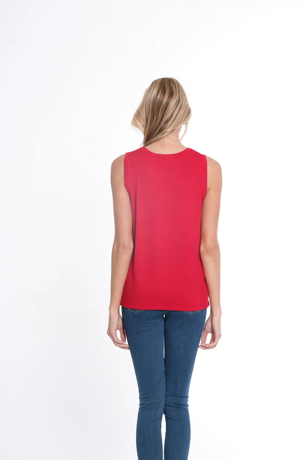 Multiples Jewel Neck Tank Sweater -Vivid Red