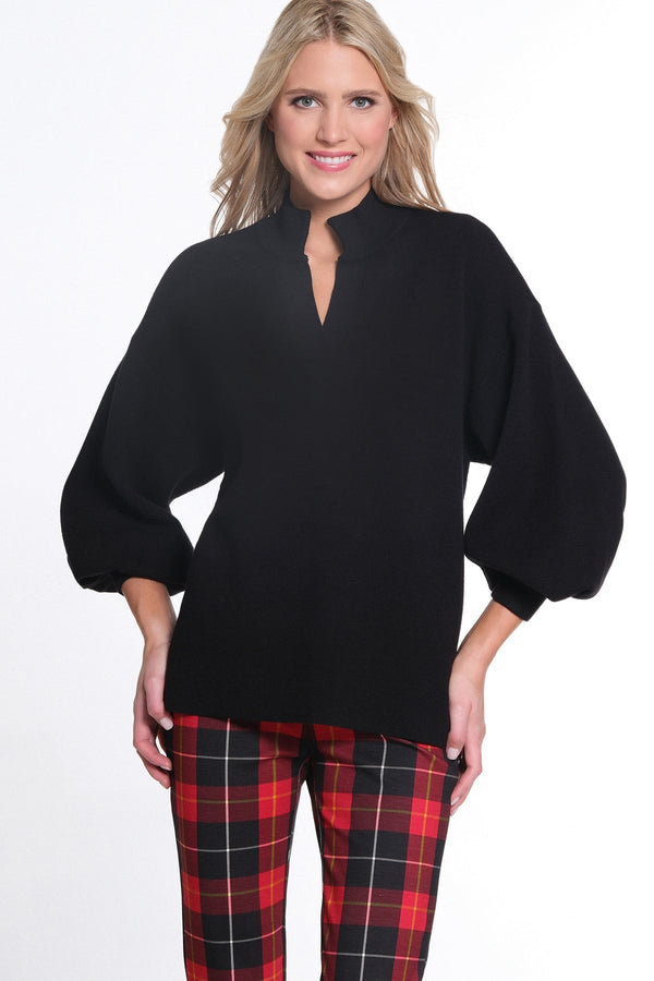 Multiples 3/4 Sleeve Drop Shoulder Mock Neck Sweater Top - Black