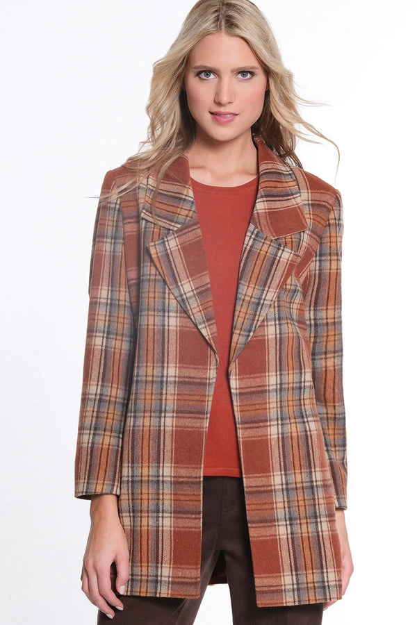 Multiples Long Sleeve Open Front Plaid Jacket - Multi