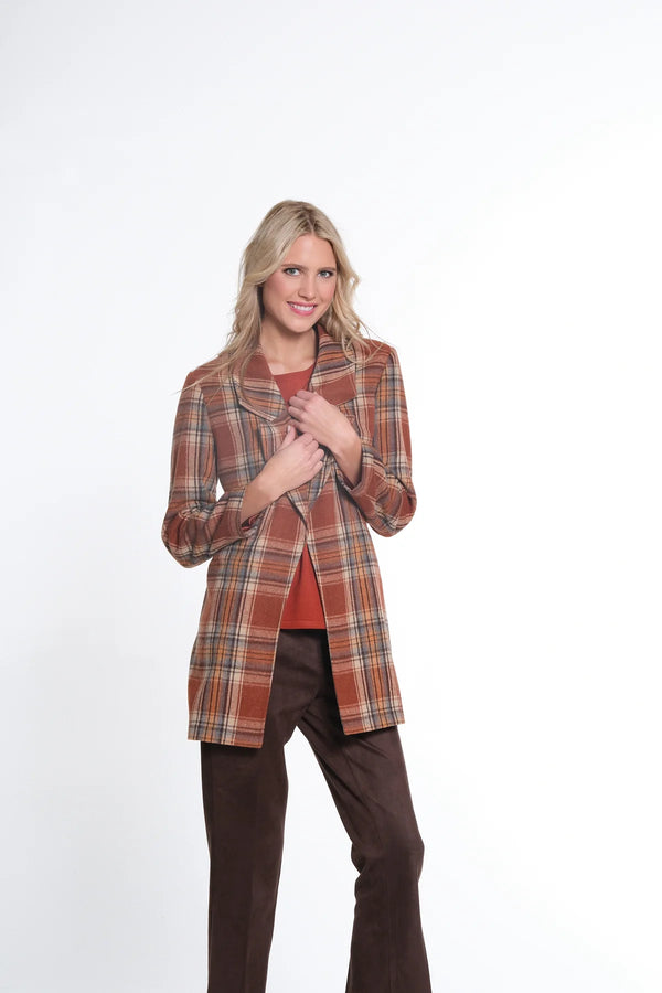 Multiples Long Sleeve Open Front Plaid Jacket - Multi