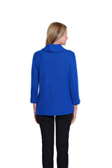 Multiples Cowl Collar Button Front Knit Top | Royal