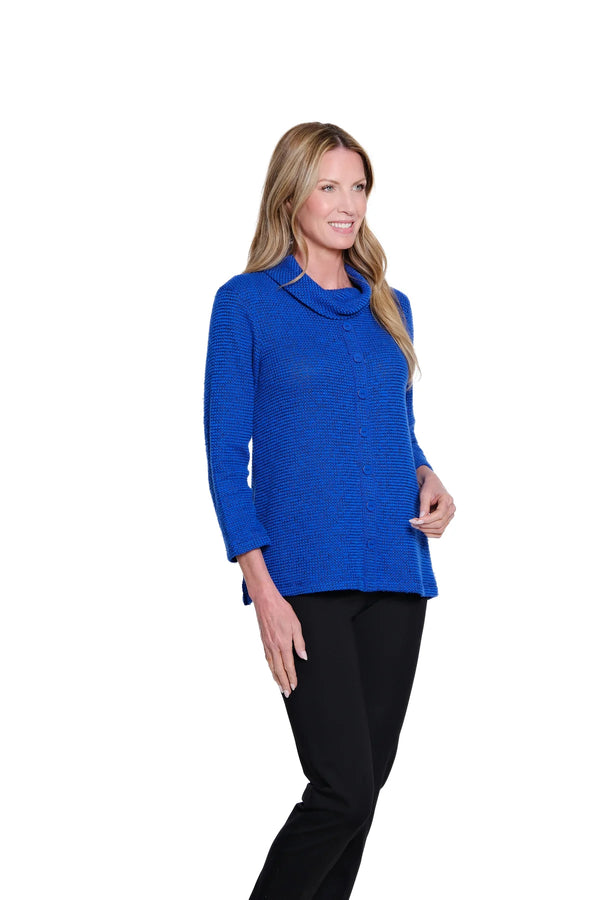 Multiples Cowl Collar Button Front Knit Top | Royal