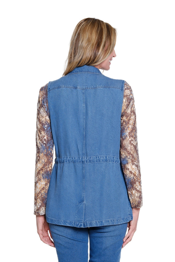 Multiples Denim Vest with Drawstring Waist | Medium Indigo
