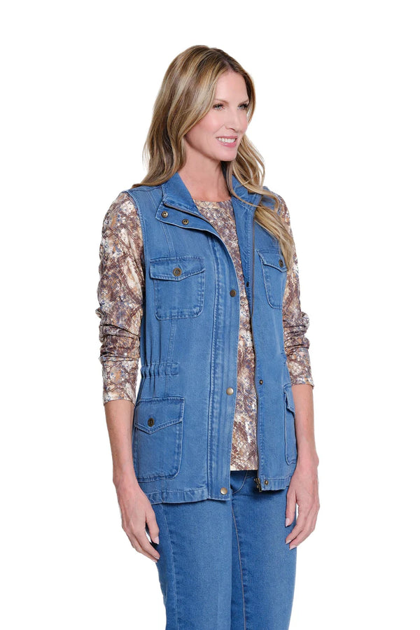 Multiples Denim Vest with Drawstring Waist | Medium Indigo