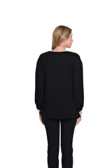 Multiples Drop Shoulder Crew Neck Top with Embellishment | Black
