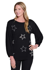 Multiples Drop Shoulder Crew Neck Top with Embellishment | Black