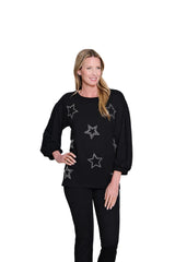 Multiples Drop Shoulder Crew Neck Top with Embellishment | Black