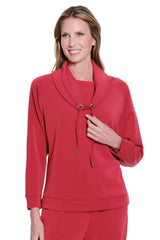 Multiples Slimsation® Raglan Drawstring Cowl Collar Top | Crimson