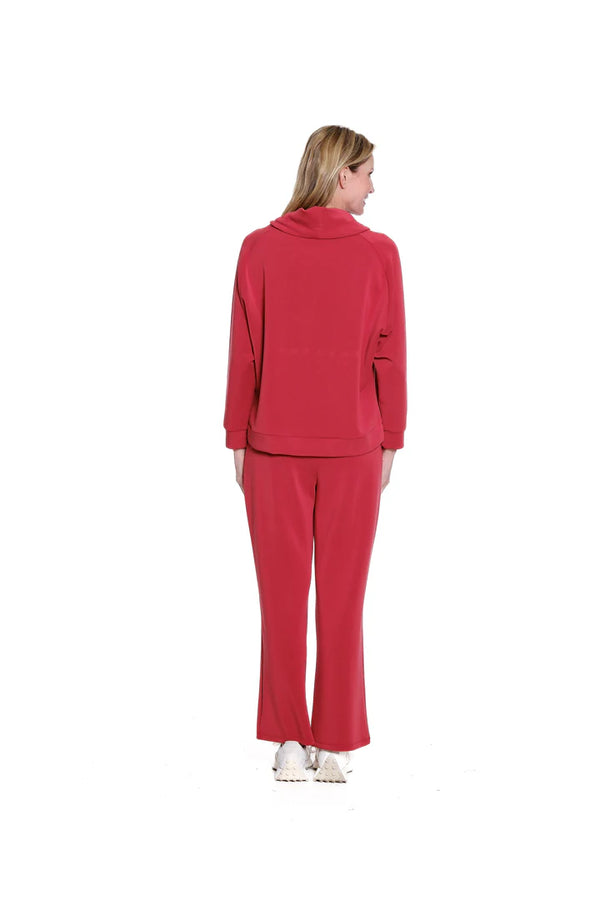 Multiples Slimsation® Raglan Drawstring Cowl Collar Top | Crimson