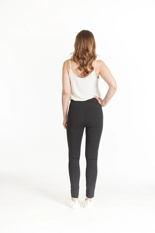 SlimSation by Multiples Wide Band Pull-On Legging-Heather Gray