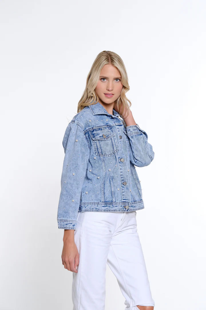 Multiples Pearl Embellished Jean Jacket | Indigo