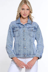 Multiples Pearl Embellished Jean Jacket | Indigo