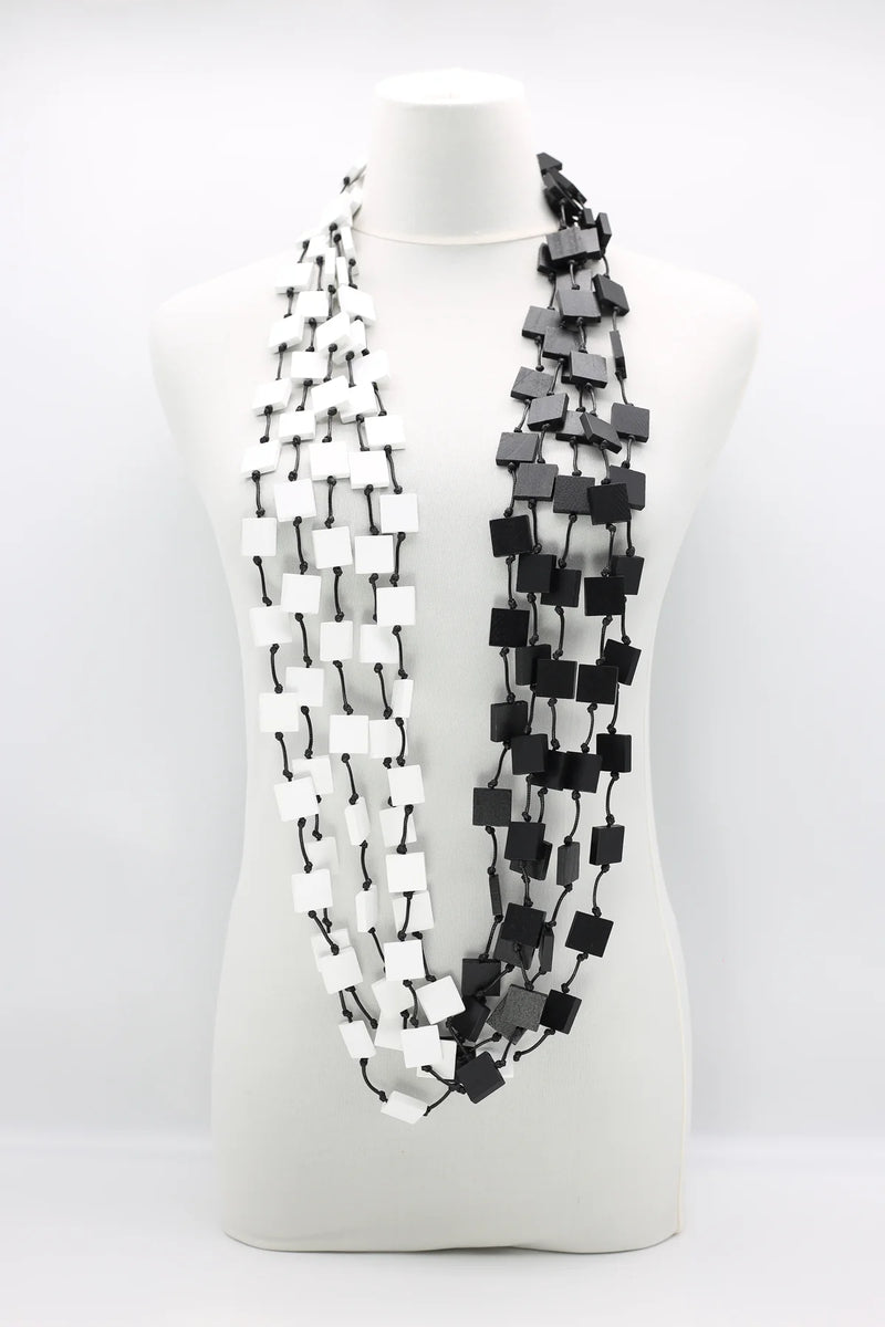 Kozan Jianhui 5 Strand 3X3 Recycled Wood Squares Necklace-Monochrome