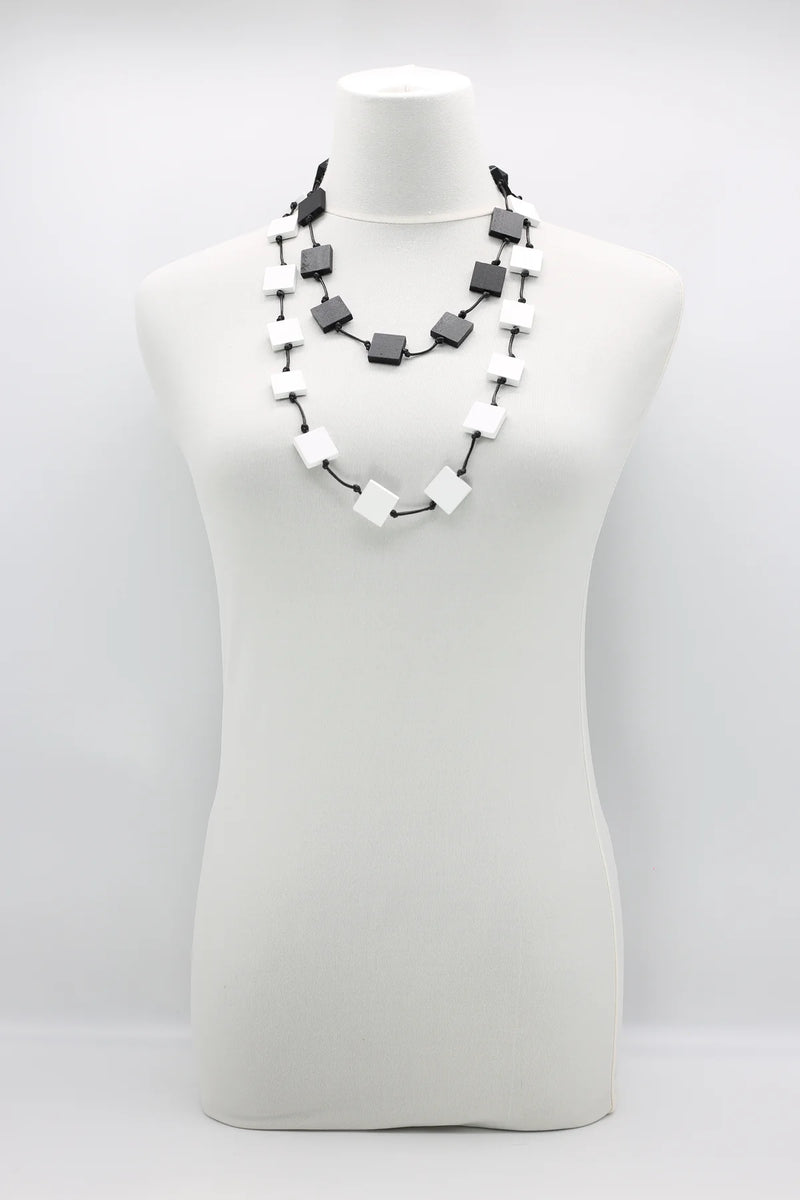 Kozan Jianhui 5 Strand 3X3 Recycled Wood Squares Necklace-Monochrome