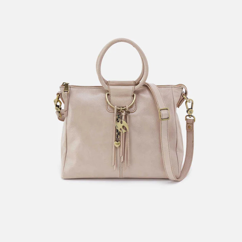 HOBO Sheila Medium Satchel in Aniline Gloss Leather | Stone Gloss