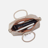 HOBO Sheila Medium Satchel in Aniline Gloss Leather | Stone Gloss