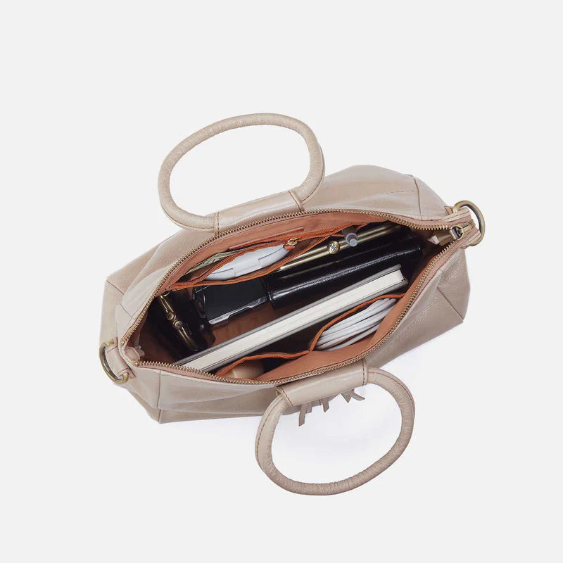 HOBO Sheila Medium Satchel in Aniline Gloss Leather | Stone Gloss