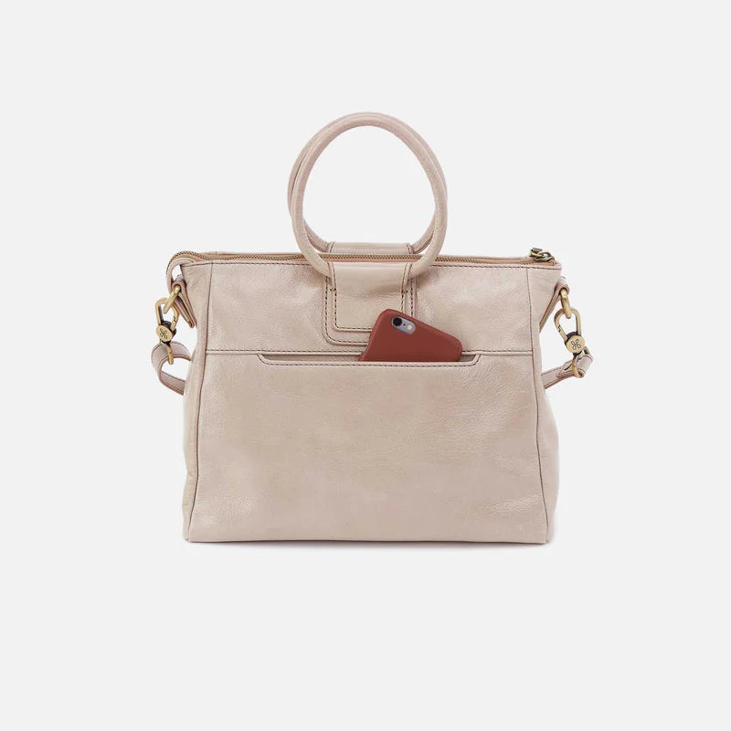 HOBO Sheila Medium Satchel in Aniline Gloss Leather | Stone Gloss