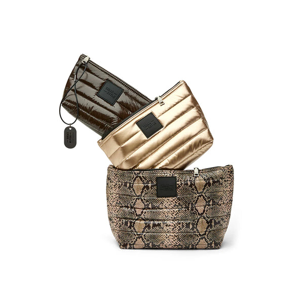 Think Royln Travel Trio Organizational Pouches | Python Pearl/ Cashmere and Glossy Chocolate